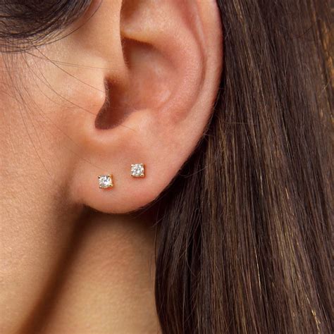 Tiny Diamond Studs Tiny Earrings Dainty Gold Earrings Etsy