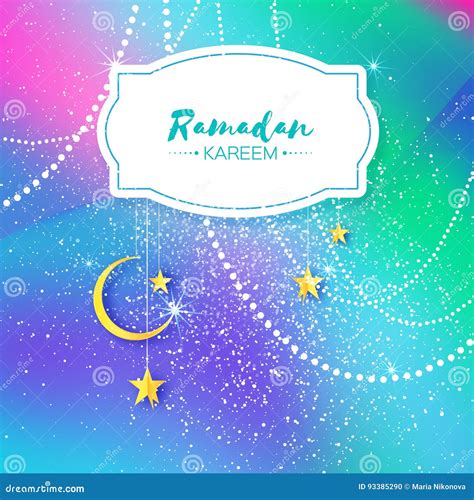 Colorful Ramadan Kareem Hanging Arabic Gold Stars And Crescent Moon