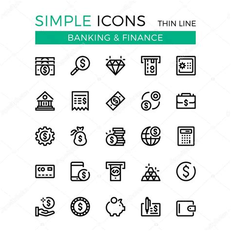 Money Business Banking Finance Vector Thin Line Icons Set 32x32 Px