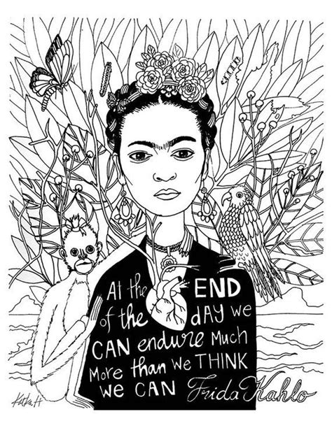 Frida Kahlo Coloring Book Page Black And White Lineart Etsy Coloring Book Pages Coloring