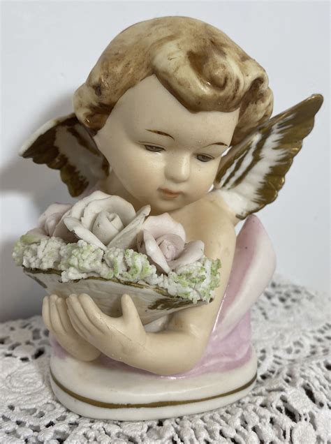 Vintage Tilso Japan Porcelain Angel Cherub With A Basket Of Flowers Ebay