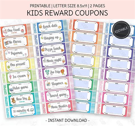 Editable Reward Coupons Printable Reward Tickets For Boys Etsy