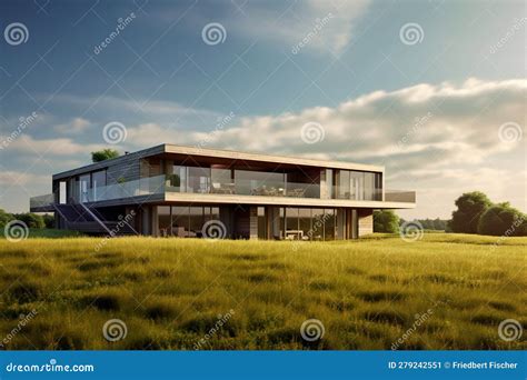 A House Sitting On Top Of A Lush Green Field Generative Ai Image