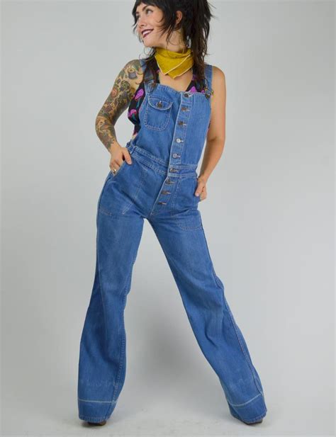 Xs Small 1970s Hang Ten Overalls Vintage Denim Bell Bottom Jeans 70s