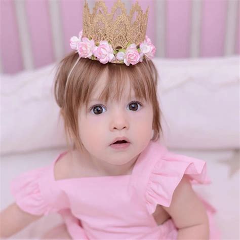 Baby Girl Tiaras With Flowers Flowers Gold Lace Crown Headband For Baby