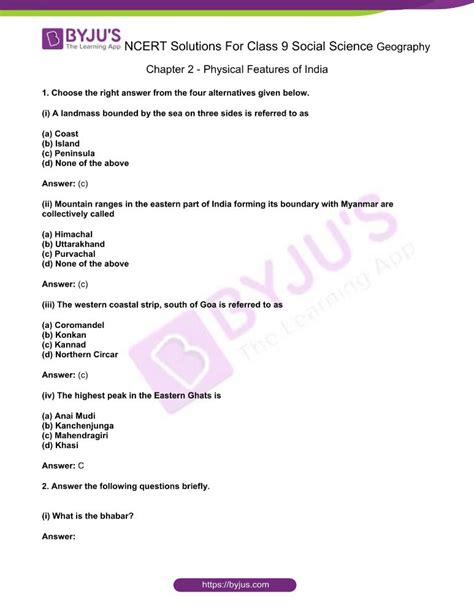 Ncert Solutions Class 9 Social Science Geography Chapter 2 Physical