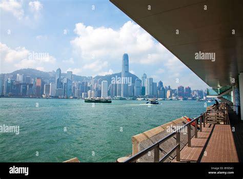 Viewing The Hong Kong Skyline From Kowloon Harbour City Shopping Mall
