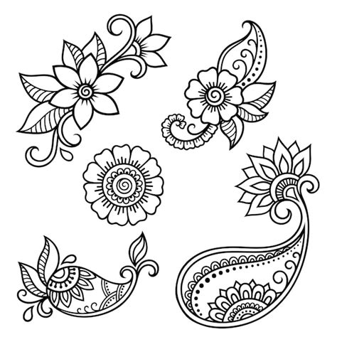 Premium Vector Set Of Mehndi Flower Pattern For Henna Drawing And