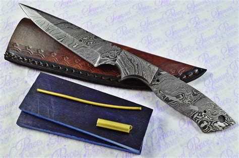 Knife Making Kit Damascus Steel Skinning Knife Blue Laminate Wood