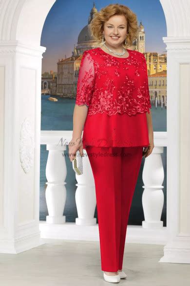 Red Plus Size Mother Of The Bride Pant Suit Women 3pc Trousers Outfits Nmo 576