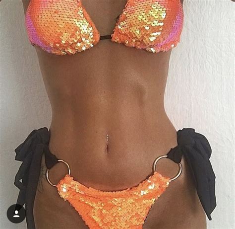 Orange Sequin Custom Bikini Swimsuits Swimwear String Bikinis Sequins Swimming Bra Orange