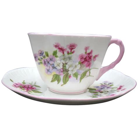 Vintage Shelley Dainty Cup And Saucer Stocks 13428 Pink Trim With Floral