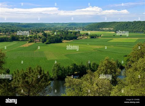 Birds Eye View Of The Dordogne River And Fertile Valley From Cingle De