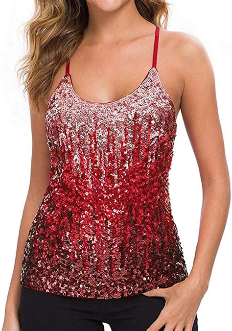 Xinantime Womens Casual Spagetti Blouse Sequin Tops Glitter Party Strappy Tank Vest Camisole