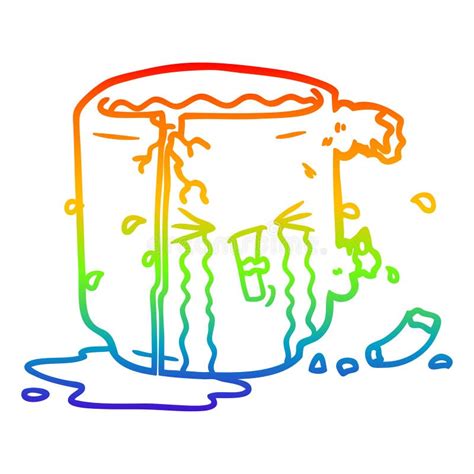 A Creative Rainbow Gradient Line Drawing Cartoon Broken Mug Stock