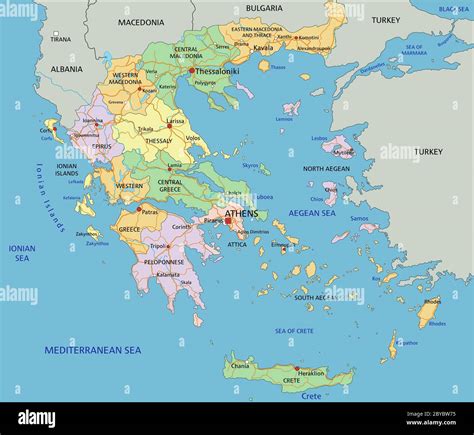 Greece Highly Detailed Editable Political Map With Labeling Vector