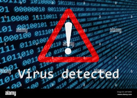 Virus Detected Warning Alert Sign Over Binary Computer Code To Illustrate A Computer Infected