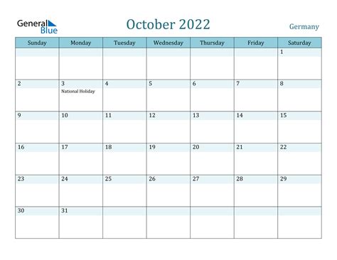 October 2022 Calendar Germany