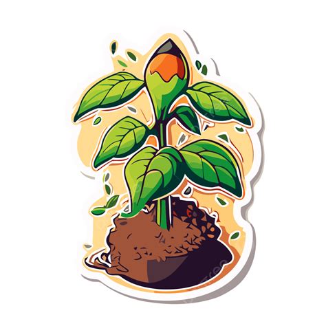 Cartoon Plant Sticker With An Illustration Of A Plant In The Soil