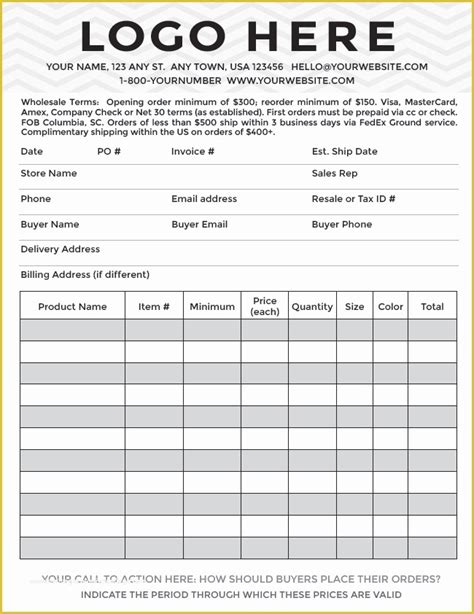 Food Order Forms Free Templates