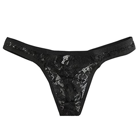 Alvivi Mens Floral Lace Lingerie Underwear Semi See Through Bikini Thongs Underwear Black M