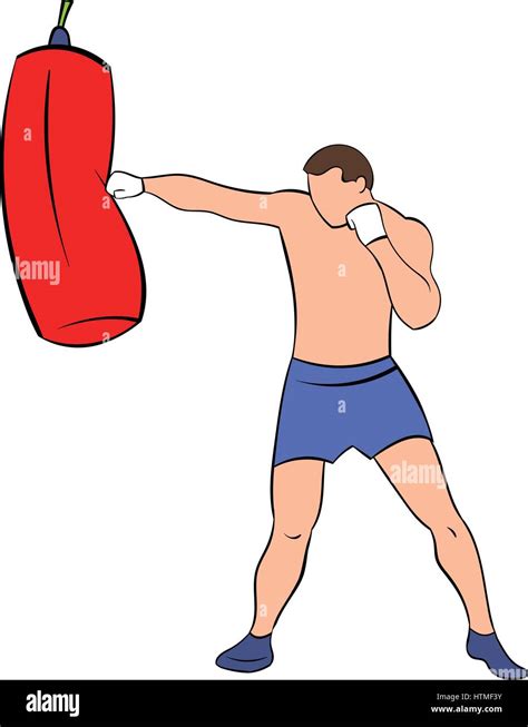 El Boxeador Golpeando El Saco De Boxeo De Dibujos Animados Icono Imagen