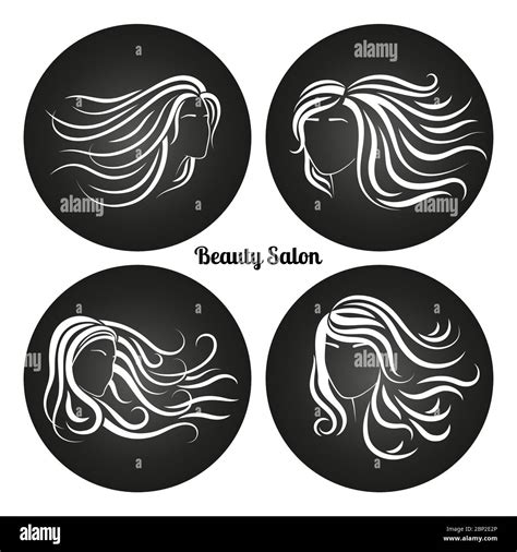 Woman Beauty Salon Emblems Set Chalkboard Logos With Female Head