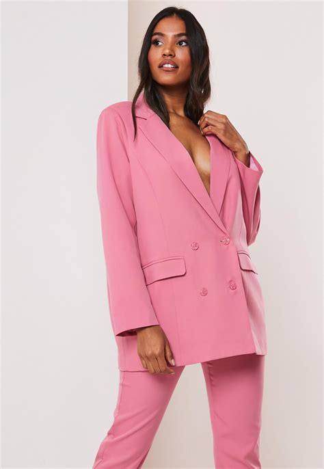 Pink Co Ord Double Breasted Oversized Masculine Blazer Missguided Blazer Outfits For Women