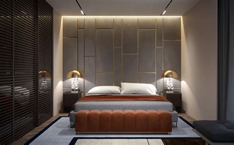 Спальня в стиле Contemporary в серых тонах Мягкое изголовье кровати со