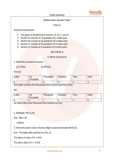 In an examination 5% students answer all questions and 5% answered none. CBSE Sample Paper for Class 5 Maths with Solutions - Mock ...