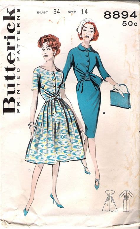 Vintage Early 1960 S Butterick 8894 Full Or Slim Dress Etsy Butterick Dress Patterns