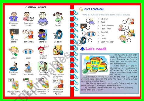 Classroom Language Exercises And Reading Activity Esl Worksheet By