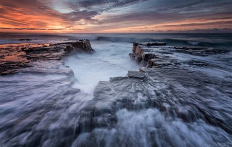 Обои пляж вода камни скалы берег утро выдержка Австралия Новый