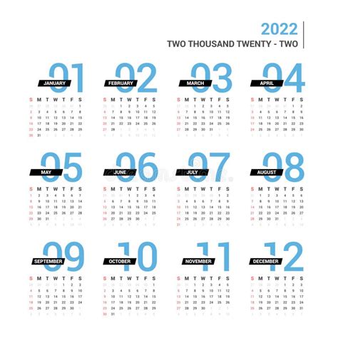 Calendario 2022 La Semana Comienza El Domingo Cuadrícula Básica