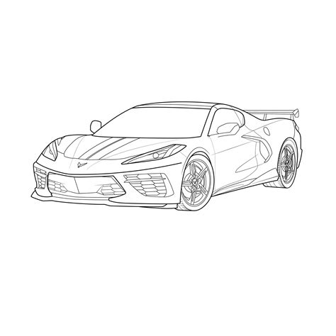 Chevrolet Corvette C8 2020 Vector Line Drawing Illustration Etsy