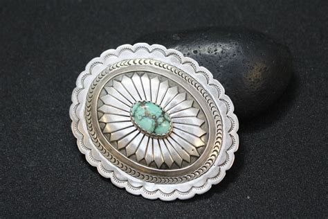 Large Sterling Silver Turquoise Concho Brooch Big Sterling Silver