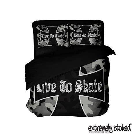 Live To Skate Camo Skateboard Duvet Cover Set From Extremely Stoked In