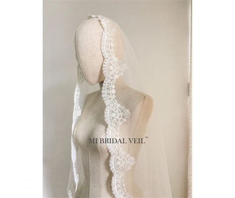 Vintage Ivory Silver Ivory Lace Bridal Veil Alencon Lace Veil Custom