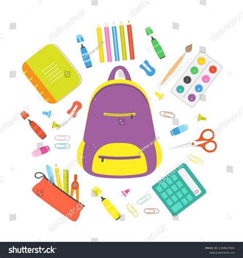 Set Stationery Tools School Student Vector Stock Vector Royalty Free