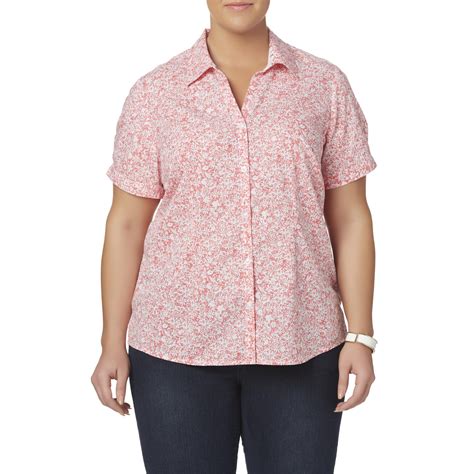 Basic Editions Womens Plus Camp Shirt Floral