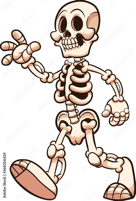 Cartoon Skeleton Walking And Waving Vector Clip Art Illustration With Simple Gradients Some