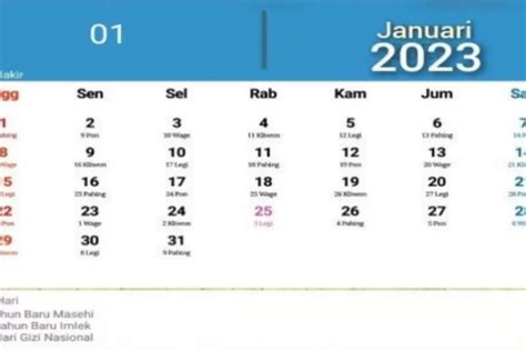 Kalender Jawa Januari 2023 Terbaru Dan Lengkap Dengan Hari Pasaran