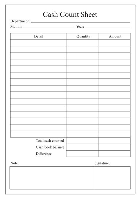 Printable Cash Count Sheet