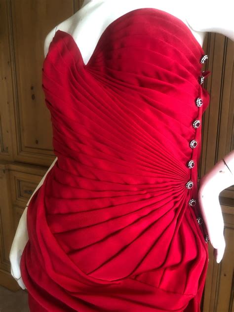 Emanuel Ungaro Numbered Haute Couture Fall 1984 Red Strapless Evening