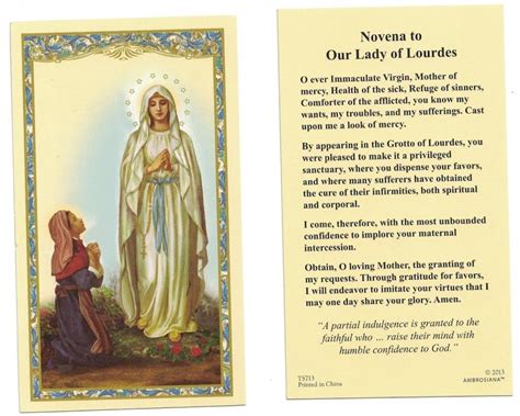 Novena To Our Lady Of Lourdes Prayer Card