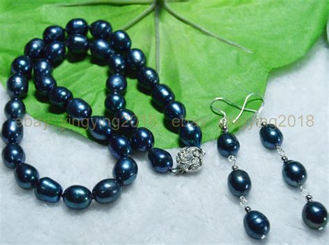 Natural 10 11mm Tahitian Rice Black Pearl Necklace