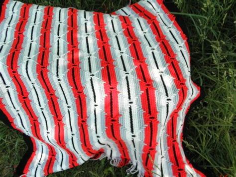 Huge Afghan Or Crochet Bedspread Retro Indian Blanket Redblackwhite
