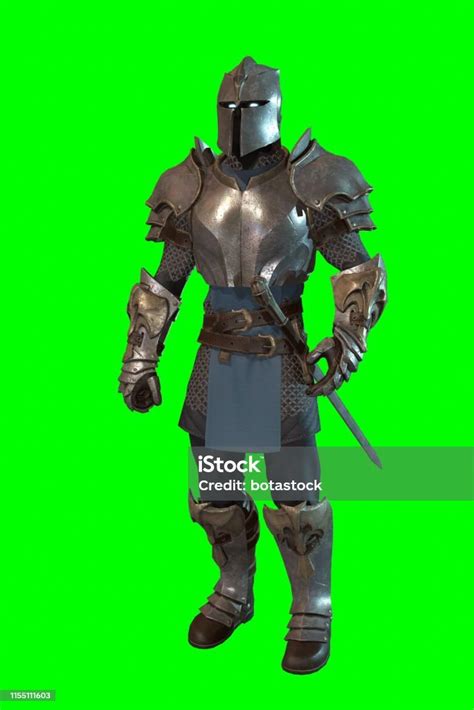 Fantasy Character Knight With Sword In Epic Pose 3d Render On Green