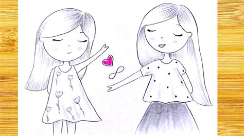 Cum se desenează doua fete drăgălașe Cele mai bune prietene desenate pas cu pas Desene ușoare
