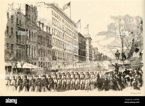 Alte Lithographie Der Nationalgarde In New York 1865 Amerikanischer